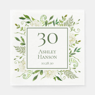 30th Birthday White Hydrangeas Napkins