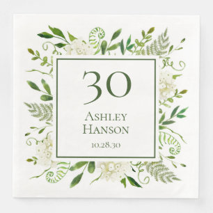 30th Birthday White Hydrangeas Paper Dinner Napkins