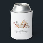30th Birthday White Pumpkin Fall Flowers Custom Can Cooler<br><div class="desc">Modern and elegant white pumpkin and fall flowers floral design. The soft watercolor palette is a sophisticated blend of soft pink and dark rich golden yellow and brown. The fall leaves surround the white pumpkin for a special autumn display. Perfect for your fall birthday party.</div>