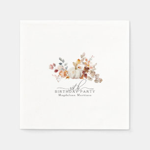 30th Birthday White Pumpkin Fall Flowers Custom Napkins