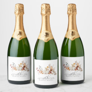 30th Birthday White Pumpkin Fall Flowers Custom Sparkling Wine Label