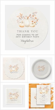 30th Birthday White Pumpkin Fall Leaves