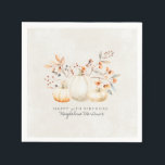 30th Birthday White Pumpkin Fall Leaves Custom Napkins<br><div class="desc">Modern and elegant white pumpkin and fall leaves botanical design. The soft watercolor palette is a sophisticated blend of soft terracotta golden yellow sage and brown. Perfect for your fall birthday party.</div>