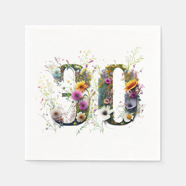 30th Birthday Wildflowers Happy Birthday Napkins (Front)