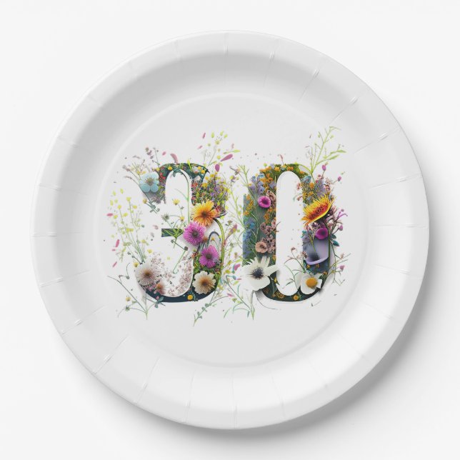 30th Birthday Wildflowers Happy Birthday Paper Plates (Front)