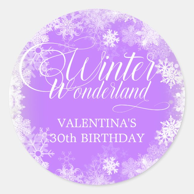 30th Birthday Winter Wonderland Snowflake Favor Classic Round Sticker (Front)
