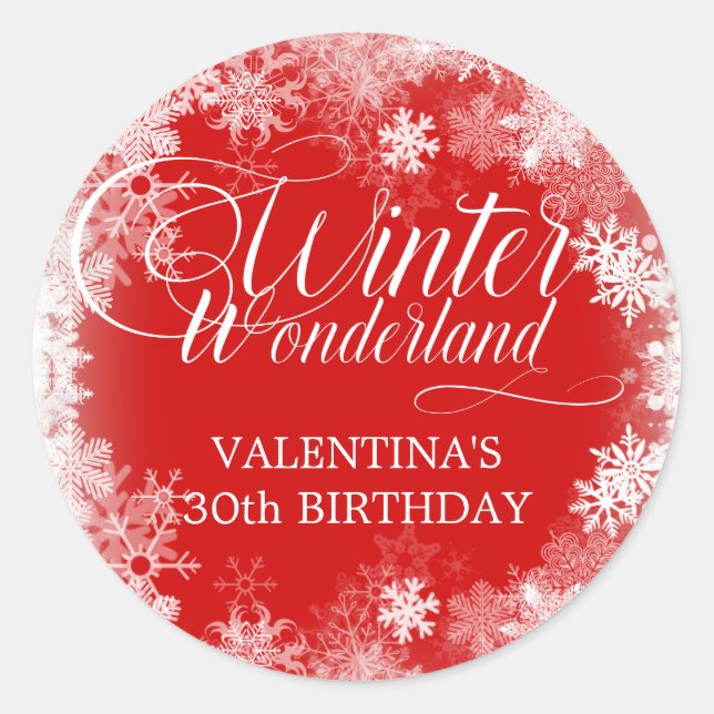 30th Birthday Winter Wonderland Snowflake Favor Classic Round Sticker (Front)