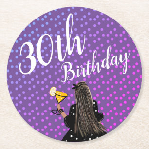 30th Birthday Woman Cocktail Fashion Beauty Round Paper Coaster