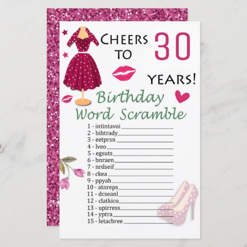 30th Birthday Word Scramble Game