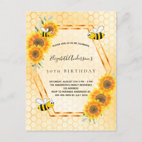 30th birthday yellow rustic sunflowers invitation postcard