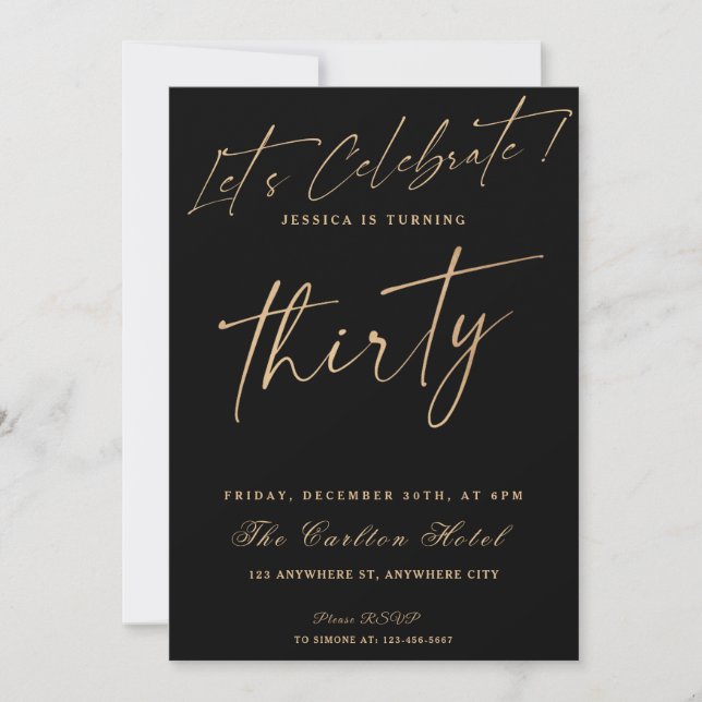 30th Black And Gold Elegant Birthday Party Invitation (Front)