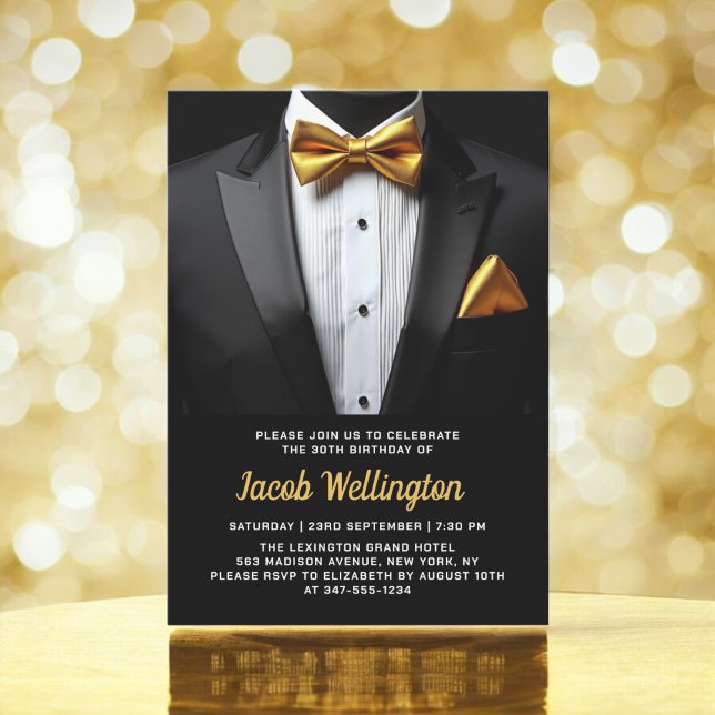 30th Black and Gold Tuxedo Birthday Event Invitation (Creator Uploaded)