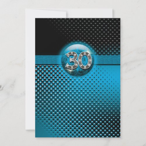 30th blue black elegant dots invites