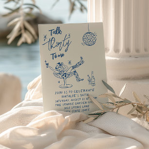 30th Blue Hand Drawn Cowgirl Coastal Fun Birthday Invitation