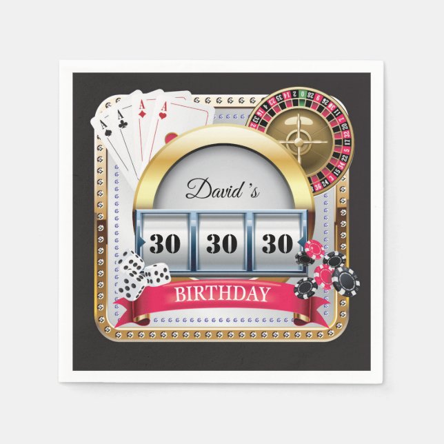30th Casino Poker Playing Card Birthday Napkins (Front)