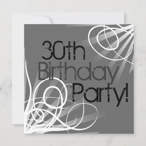 30th Charcoal Swirl Custom Invitations front/back