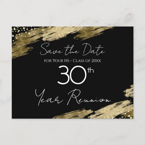 30th Class Reunion Black and Gold Elegant Postcard
