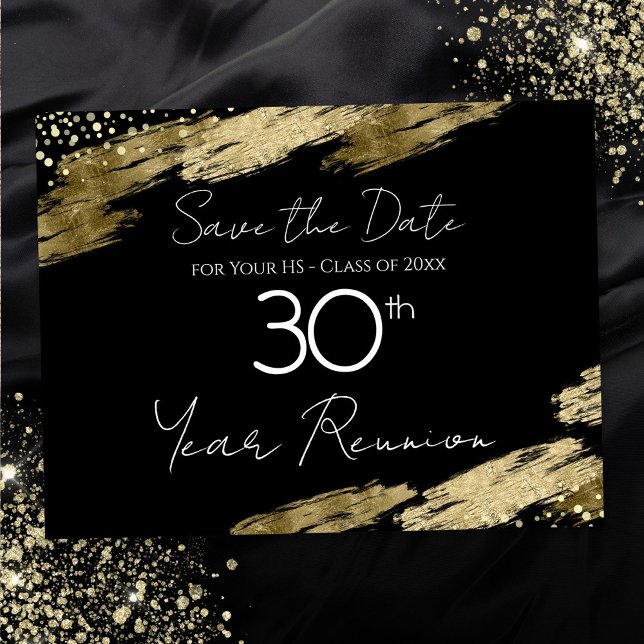 30th Class Reunion Black and Gold Elegant Postcard (Creator Uploaded)