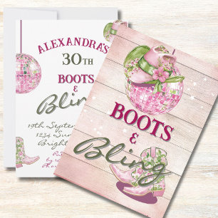 30th Cowgirl Disco Boots Bling Pink Green Invitation