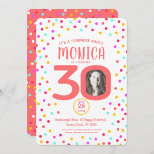 30th custom photo living coral confetti birthday invitation