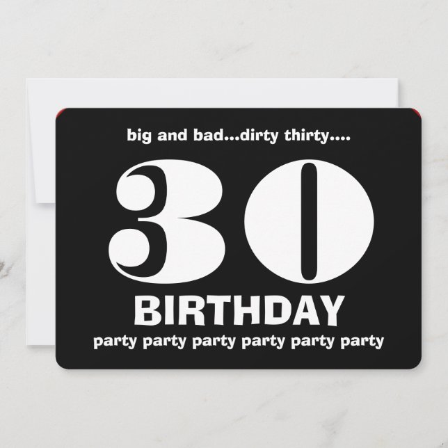 30th Dirty Thirty Birthday Black and White V10 Invitation (Front)