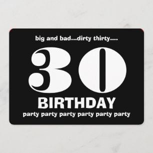 30th Dirty Thirty Birthday Black and White V10 Invitation