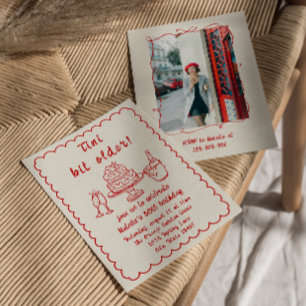 30th Doddle Champagne Cake Photo Birthday Party Invitation