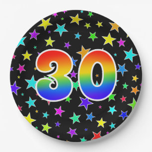 30th Event: Bold, Fun, Colorful Rainbow 30 Paper Plates
