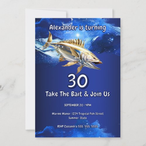30th Fishing invite bass fish ocean theme men