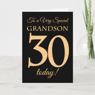 30th Gold-effect on Black for Grandson Birthday Card