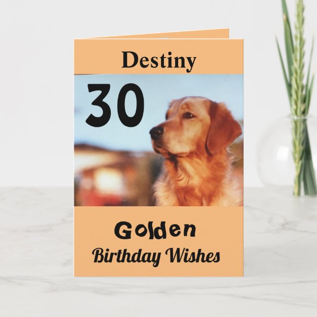 30th Golden Birthday Cute Retriever Greeting Card (Front)