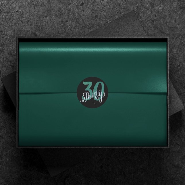 30th Green | Black Birthday Anniversary Party | Classic Round Sticker (Creator Uploaded)