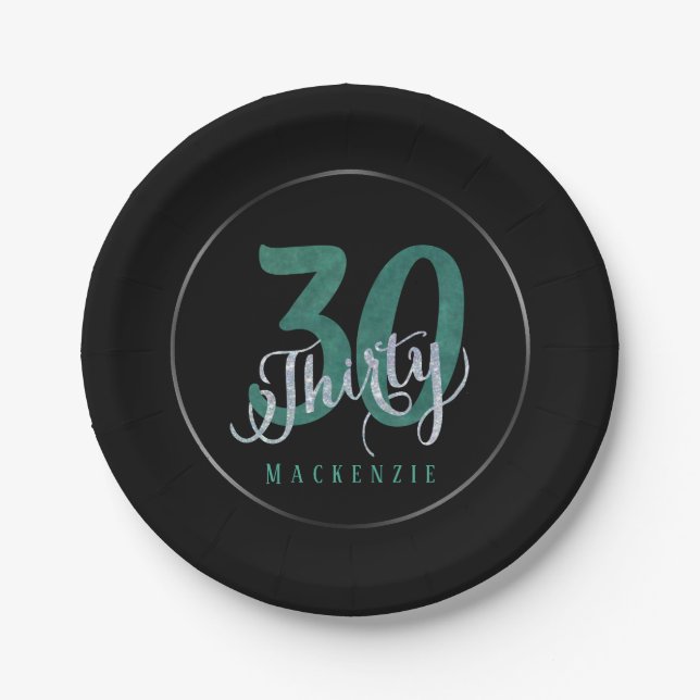 30th Green | Custom Birthday Anniversary Party | Paper Plates (Front)