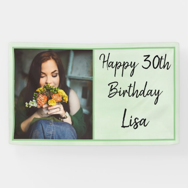 30th Green Photo Happy Birthday Banner (Horizontal)