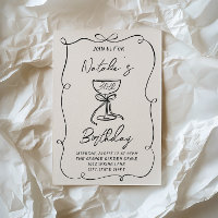 30th Hand Drawn Black & White Bow Martini Birthday