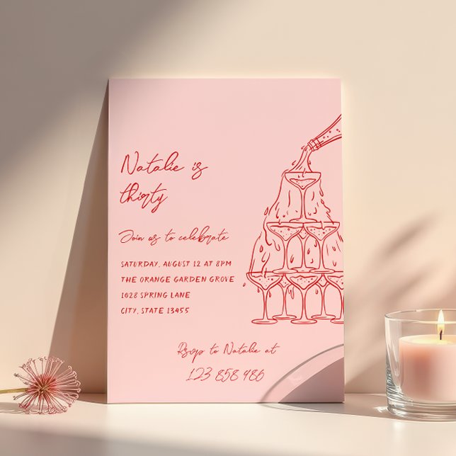 30th Hand Drawn Champagne Tower Thirty Birthday Invitation (Creator Uploaded)