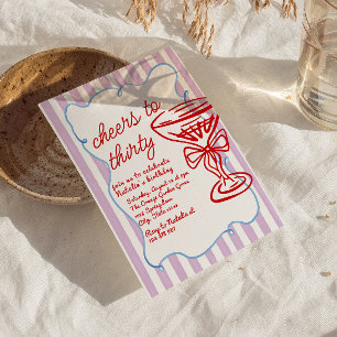 30th Hand Drawn Colorful Champagne Glass Birthday Invitation