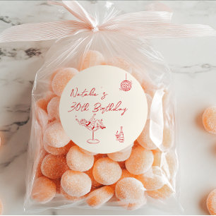 30th Hand Drawn Cream Cocktail Girl Birthday Classic Round Sticker