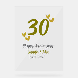 30th happy anniversary golden gray wedding couple  acrylic sign