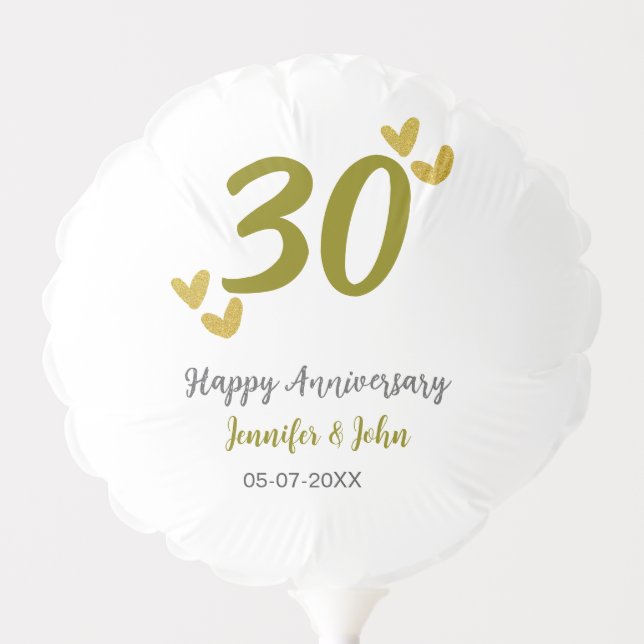 30th happy anniversary golden gray wedding couple  balloon (Front)