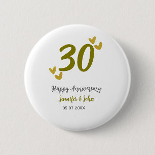 30th happy anniversary golden gray wedding couple button