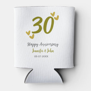 30th happy anniversary golden gray wedding couple  can cooler