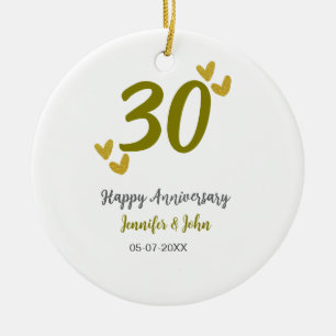 30th happy anniversary golden gray wedding couple ceramic ornament