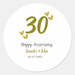30th happy anniversary golden gray wedding couple  classic round sticker