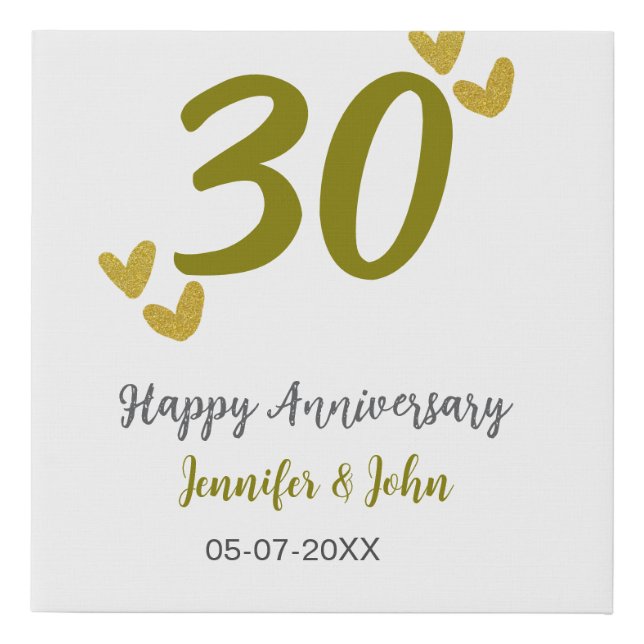 30th happy anniversary golden gray wedding couple  faux canvas print (Front)