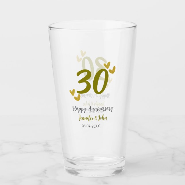 30th happy anniversary golden gray wedding couple  glass (Front)