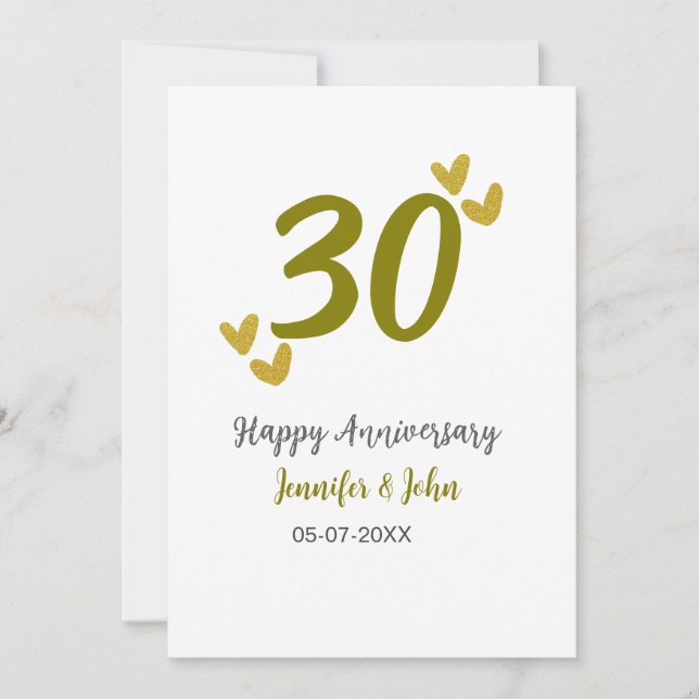 30th happy anniversary golden gray wedding couple  invitation (Front)