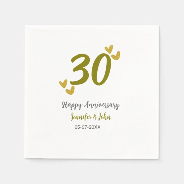 30th happy anniversary golden gray wedding couple  napkins (Front)