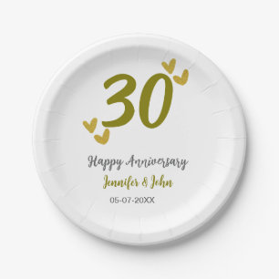 30th happy anniversary golden gray wedding couple  paper plates