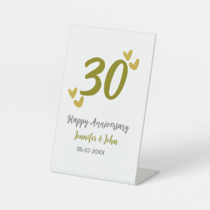 30th happy anniversary golden gray wedding couple pedestal sign